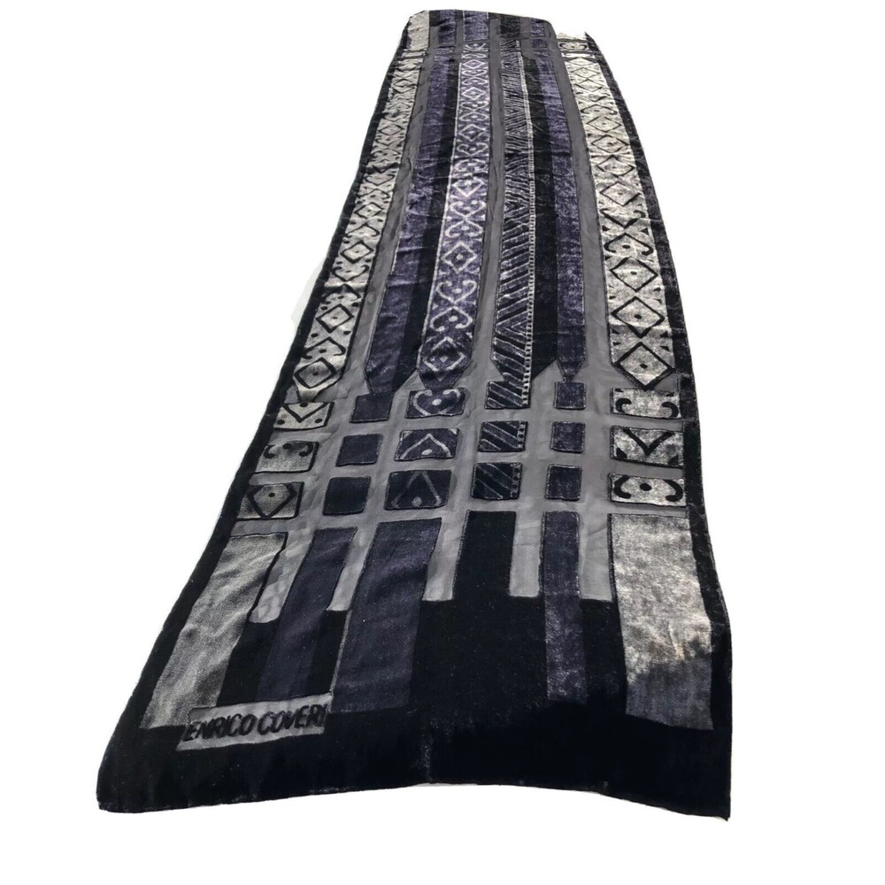 Enrico Coveri Velvet Scarf 13x60 Hearts Arrows Romantic Purple Black Vintage Luv